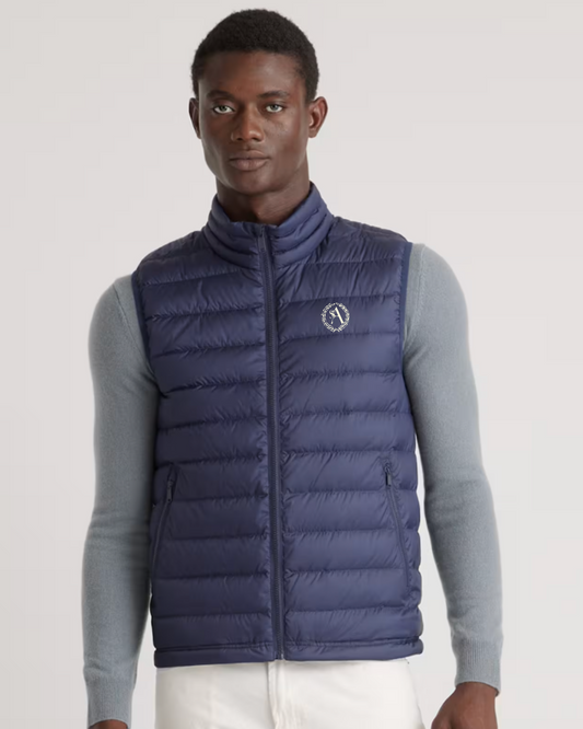 Men's Navy Lightweight Down Packable Puffer Vest with Embroidered Crest